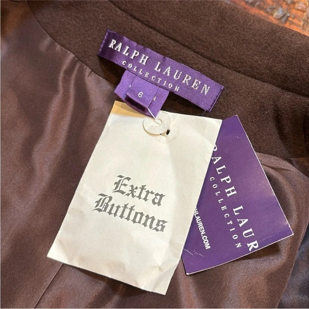 Vintage Ralph Lauren Collection Flared Wool Cashgora Blend Coat Brown 6 NWT